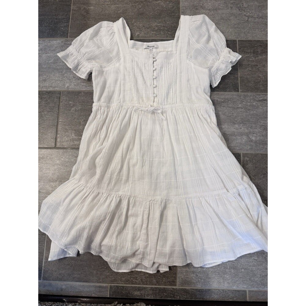Madewell Women's Small, Cottage Core White Dress, Pockets, Cotton, Short Sleeve